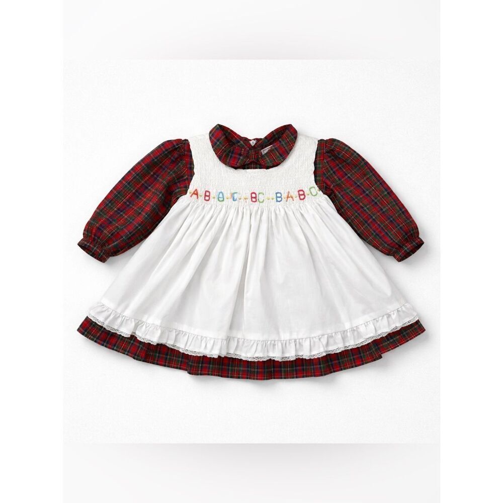 Petit Ami red Plaid dress white smocked embroidered pinafore Vintage size 2T EUC